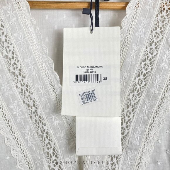 NWT Sézane Alessandra Eyelet Surplice Wrap Long Sleeve Blouse | 38 (6) | White - Picture 4 of 16